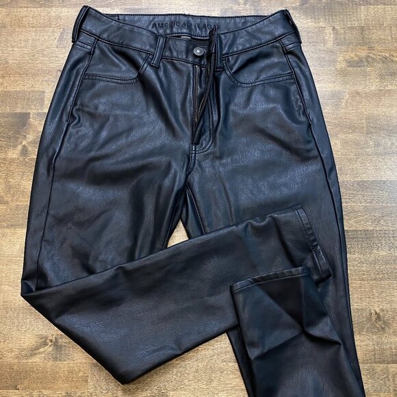 💛American Eagle Vegan Leather High-Waisted Skinny Pants Soft Lined & Stretchy